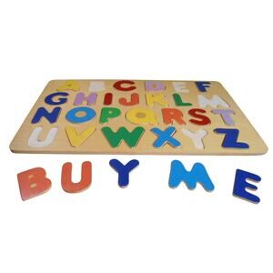 Vintage Wooden Alphabet Puzzle Board Capital Letters ABCs 26 Pieces